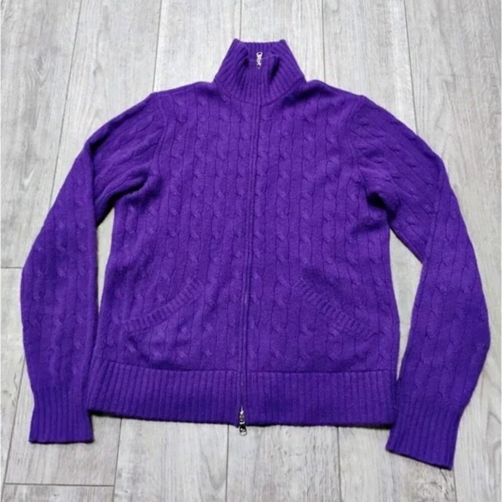 Ralph Lauren Jacket Women's‎ L Cashmere Black Label Sweater Shacket Cable Knit